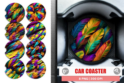 Car Coaster Feathers Mardi Gras Sublimation artnoy 
