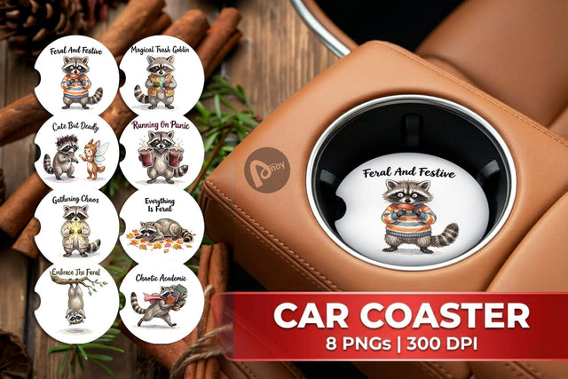 Car Coaster Feral Raccoon Chaotic Whimsigoth Sublimation artnoy 