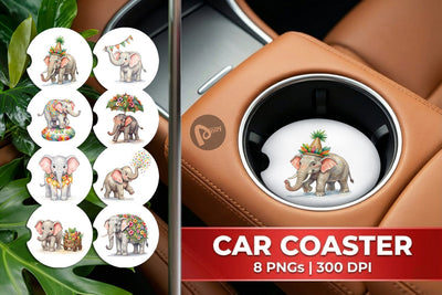 Car Coaster Festive Carnival Elephant Watercolor Sublimation artnoy 