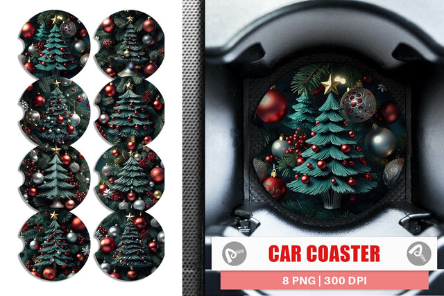 Car Coaster Festive Christmas Tree Sublimation artnoy 