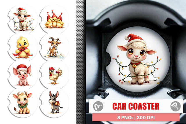 Car Coaster Festive Farmhouse Friends Vintage Christmas Sublimation artnoy 