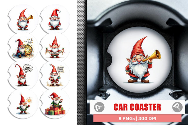 Car Coaster Festively Jaded: Cynical Gnome Sublimation artnoy 