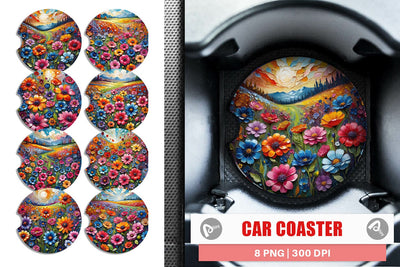 Car Coaster Field Flower Painting Sublimation artnoy 