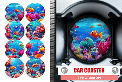 Car Coaster Fish Swim Tropical Ocean Sublimation artnoy 