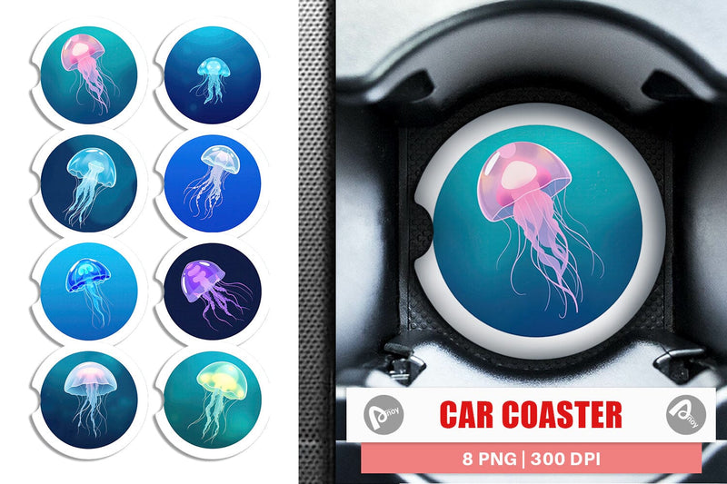 Car Coaster Floating Jellyfish Sublimation artnoy 