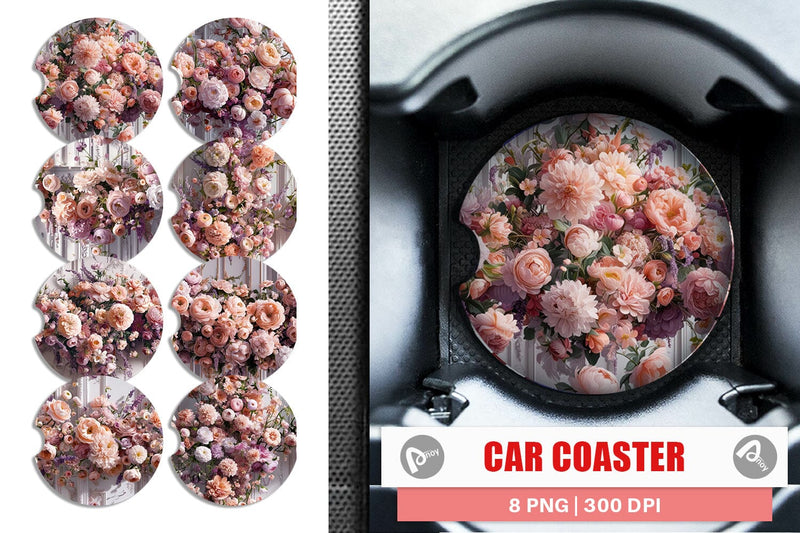 Car Coaster Floral Bouquet Pattern Sublimation artnoy 
