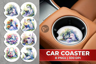 Car Coaster Floral Garden Bookworm Ghost Sublimation artnoy 