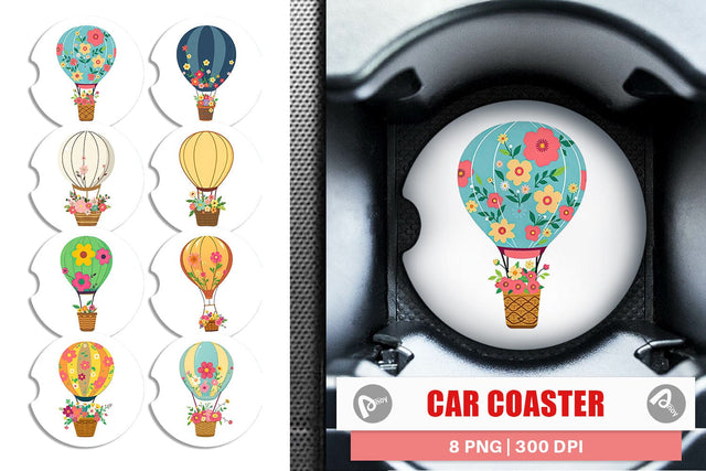Car Coaster Floral Hot Air Balloon Sublimation artnoy 