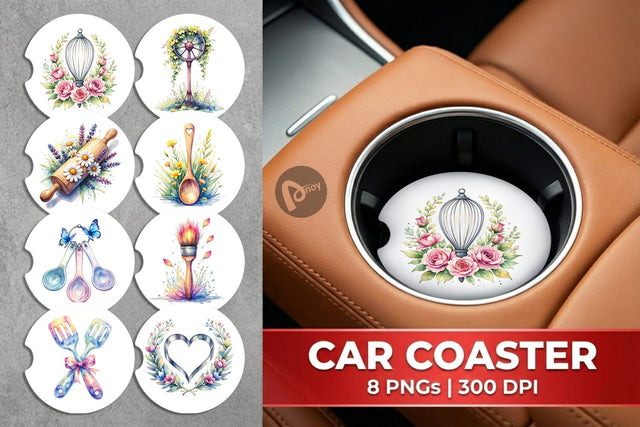 Car Coaster Floral Kitchen Tools Decor Sublimation artnoy 