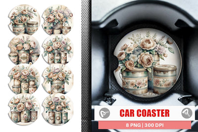 Car Coaster Floral Metal Tin Sublimation artnoy 
