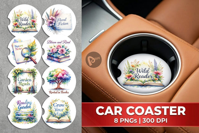 Car Coaster Floral Reading Quotes Sublimation artnoy 