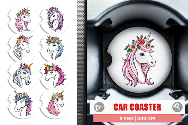 Car Coaster Floral Unicorn Sublimation artnoy 
