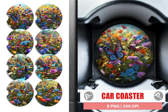 Car Coaster Flower and Butterfly Sublimation artnoy 