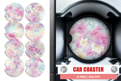 Car Coaster Flower Pastel Pattern Sublimation artnoy 