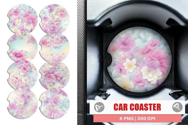 Car Coaster Flower Pastel Pattern Sublimation artnoy 