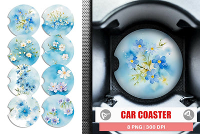 Car Coaster Flower Pattern Watercolor Sublimation artnoy 