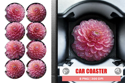 Car Coaster Flower Pink Dahlia Glitter Sublimation artnoy 