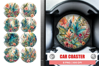 Car Coaster Flower Plant Watercolor Sublimation artnoy 