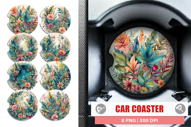 Car Coaster Flower Plant Watercolor Sublimation artnoy 