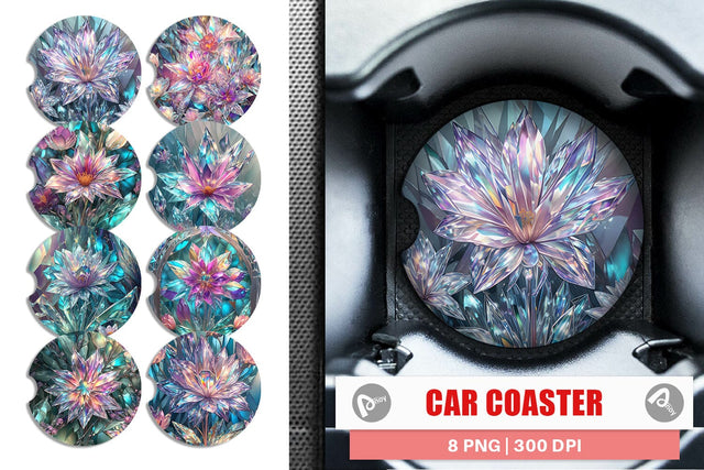Car Coaster Flower Stained Glass Sublimation artnoy 