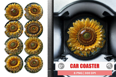 Car Coaster Flower Sunflower Glitter Sublimation artnoy 