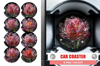 Car Coaster Flower Tulips Glitter Sublimation artnoy 