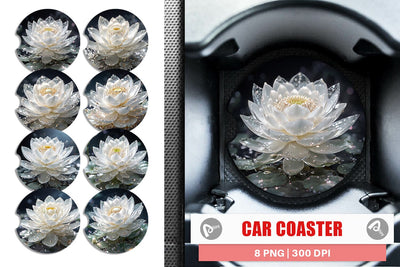 Car Coaster Flower White Lotus Glitter Sublimation artnoy 