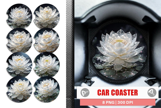 Car Coaster Flower White Lotus Glitter Sublimation artnoy 