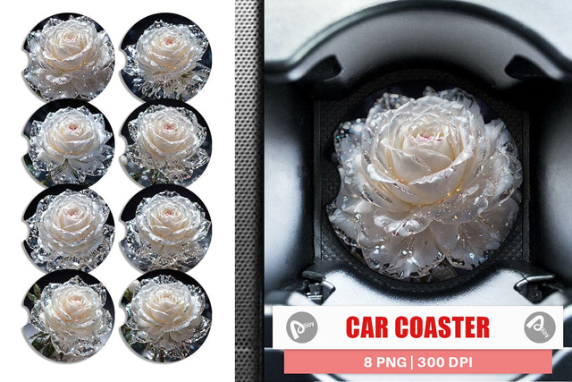 Car Coaster Flower White Rose Glitter Sublimation artnoy 