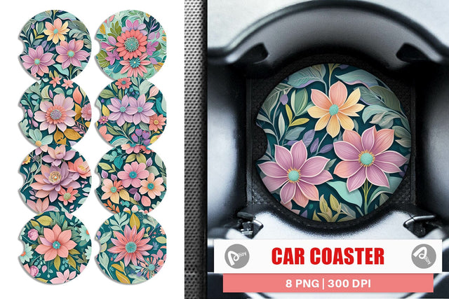 Car Coaster Flowers and Leaves Pattern Sublimation artnoy 