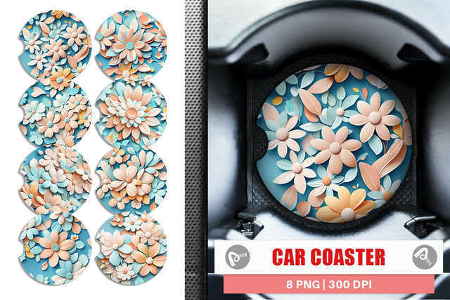Car Coaster Flowers Pastel Pattern Sublimation artnoy 