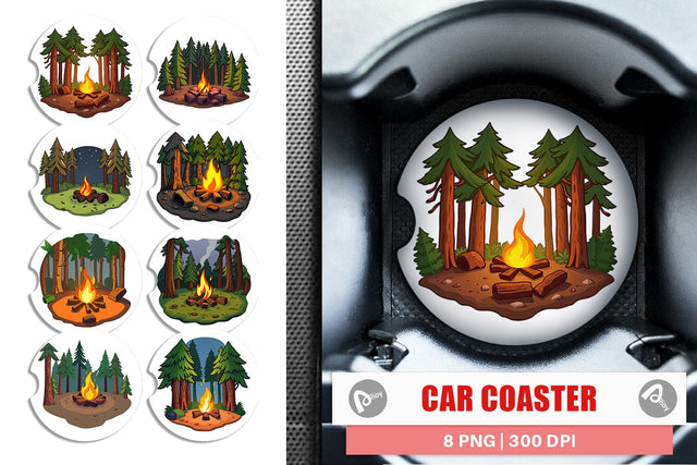 Car Coaster Forest Campfire Sublimation artnoy 