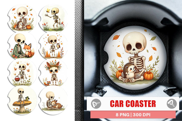 Car Coaster Forest Familiar Skeletons Sublimation artnoy 