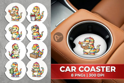 Car Coaster Forest Scout Dino Watercolor Sublimation artnoy 
