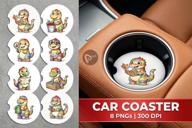 Car Coaster Forest Scout Dino Watercolor Sublimation artnoy 
