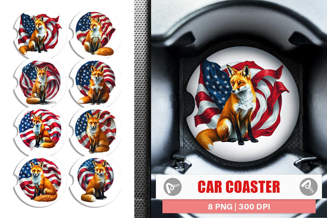 Car Coaster Fox 4th of July Sublimation artnoy 
