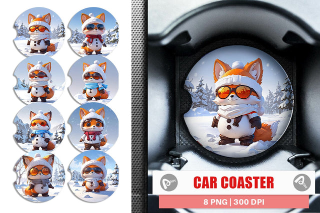 Car Coaster Fox Christmas Sublimation artnoy 
