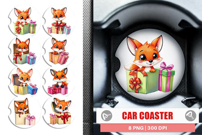 Car Coaster Fox Gift Sublimation artnoy 