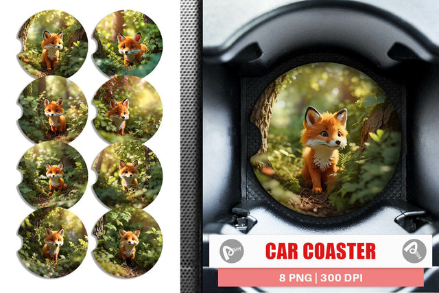 Car Coaster Fox in Summer Forest Sublimation artnoy 