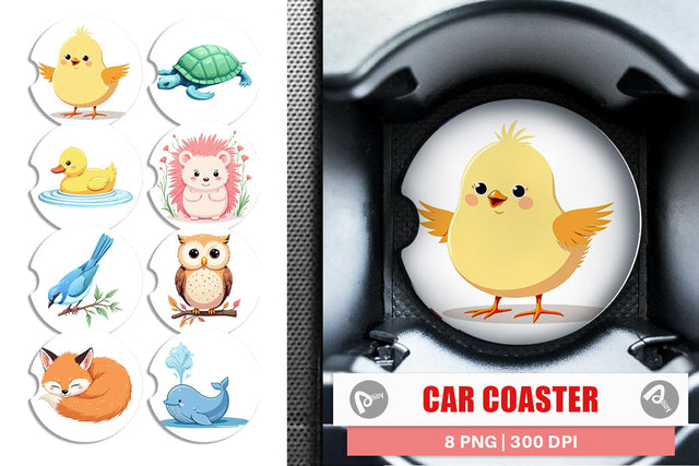 Car Coaster Friendly Cute Animals Sublimation artnoy 