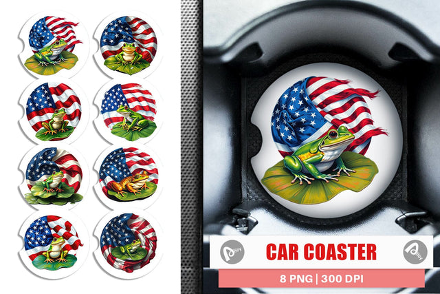 Car Coaster Frog 4th of July Sublimation artnoy 