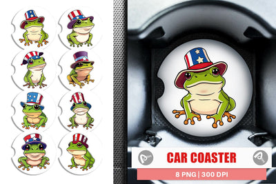 Car Coaster Frog Patriotic Sublimation artnoy 