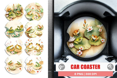 Car Coaster Frog with Lily Pads Sublimation artnoy 