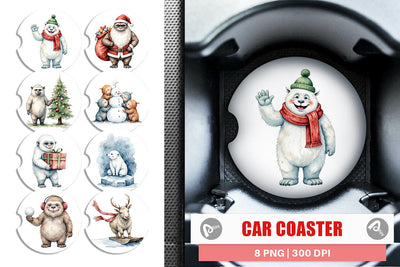 Car Coaster Frosty Yeti Friends Sublimation artnoy 