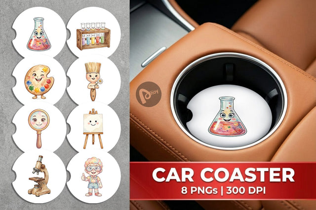 Car Coaster Funky Art Science Mascot Watercolor Sublimation artnoy 