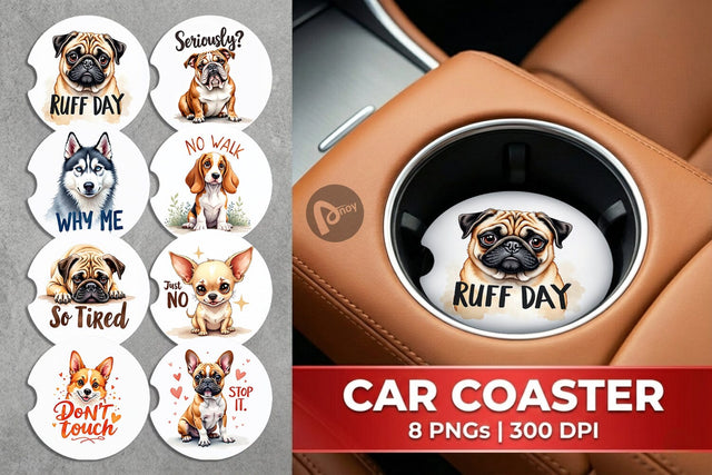 Car Coaster Funny Dog Watercolor Big Eye Sublimation artnoy 