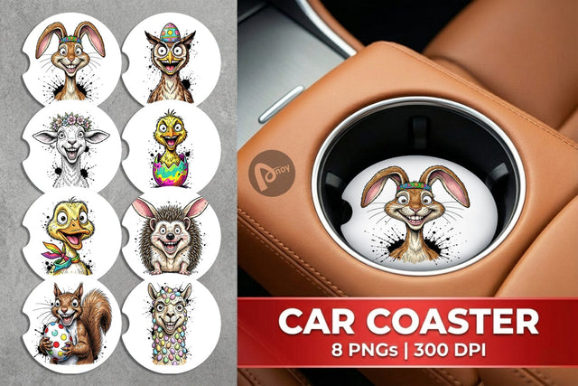 Car Coaster Funny Easter Animal Sketch Sublimation artnoy 