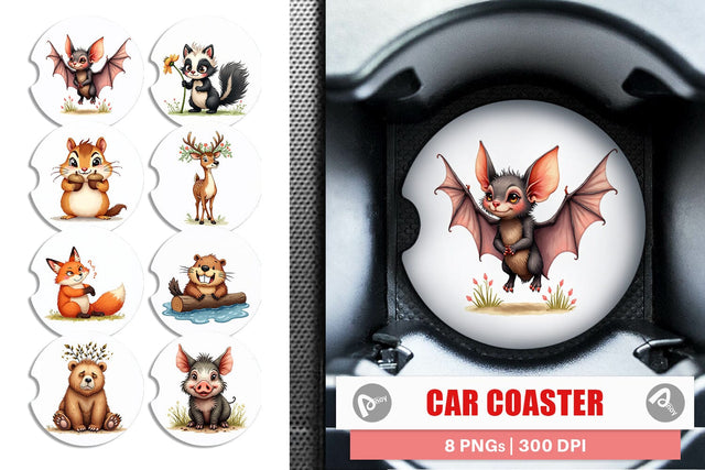 Car Coaster Funny Morning After Forest Animals Watercolor Sublimation artnoy 