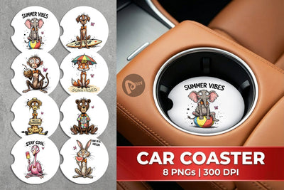 Car Coaster Funny Summer Quote Animals Sublimation artnoy 