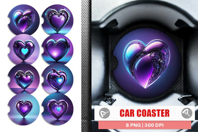 Car Coaster Futuristic Purple Heart Sublimation artnoy 